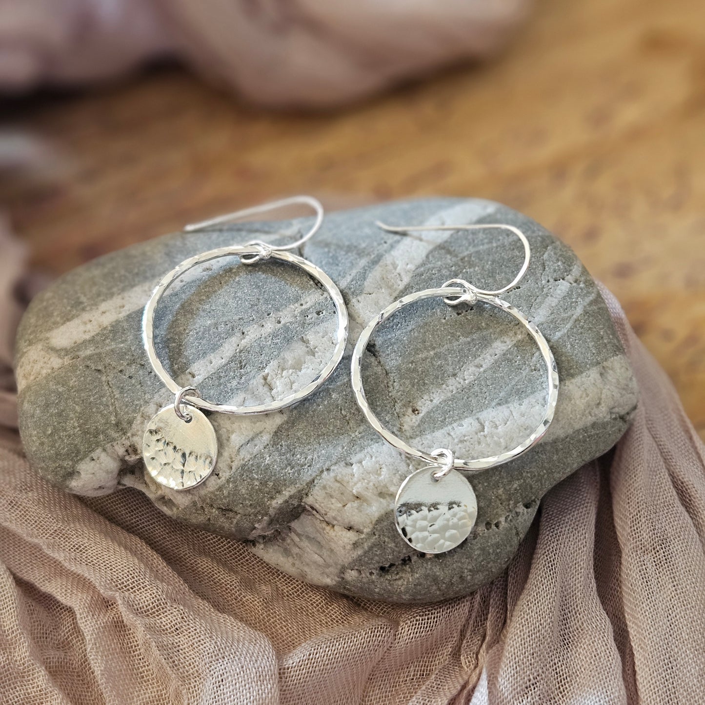 Sterling Silver Hammered Disc Hoops