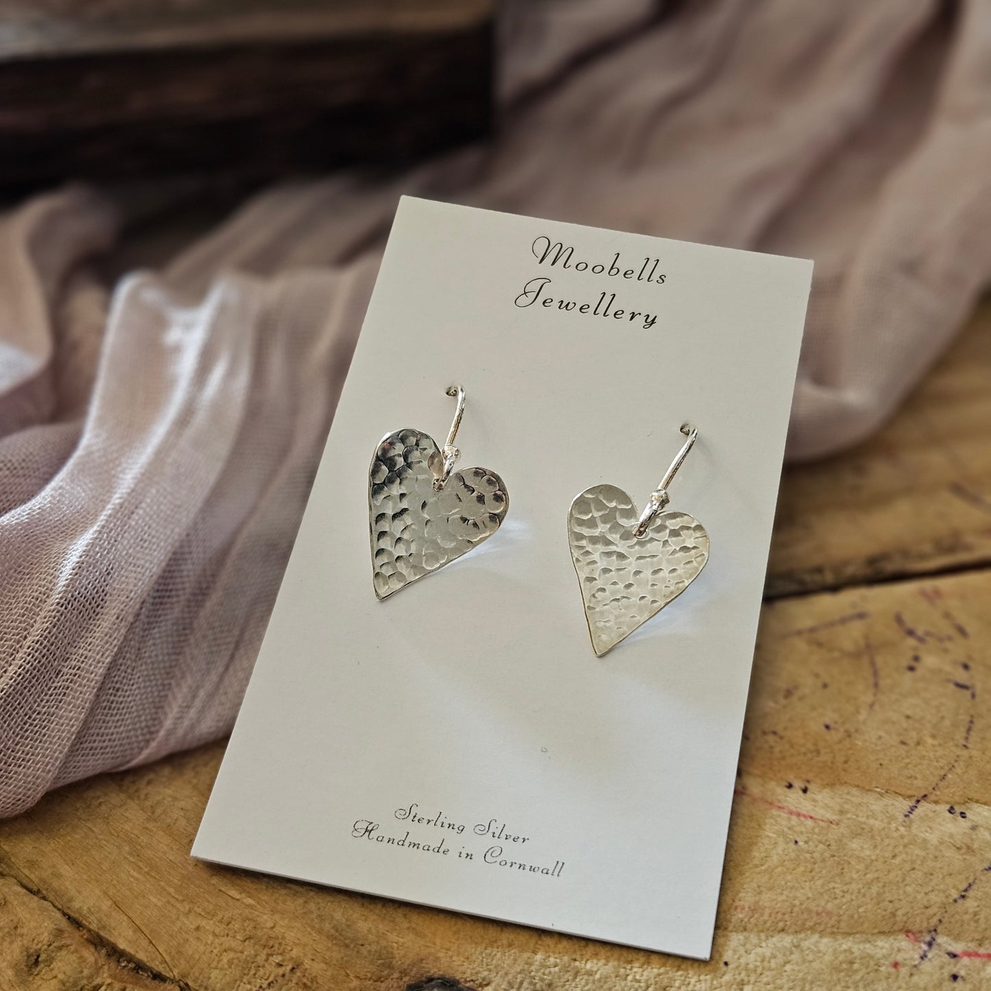 Sterling Silver Hammered Heart Earrings