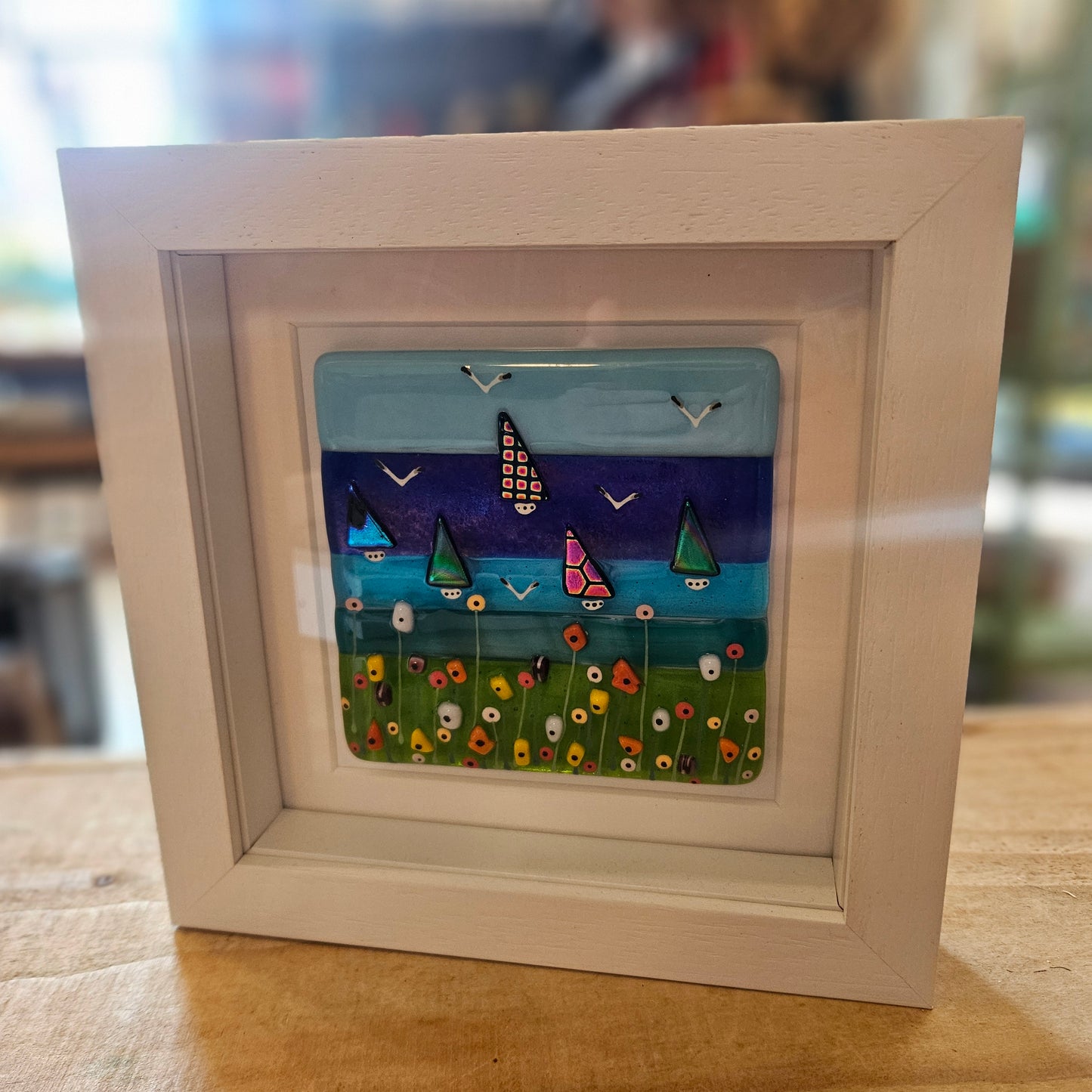 Harbour Boats Fused Glass Framed Art