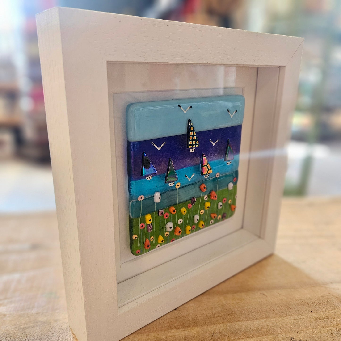 Harbour Boats Fused Glass Framed Art