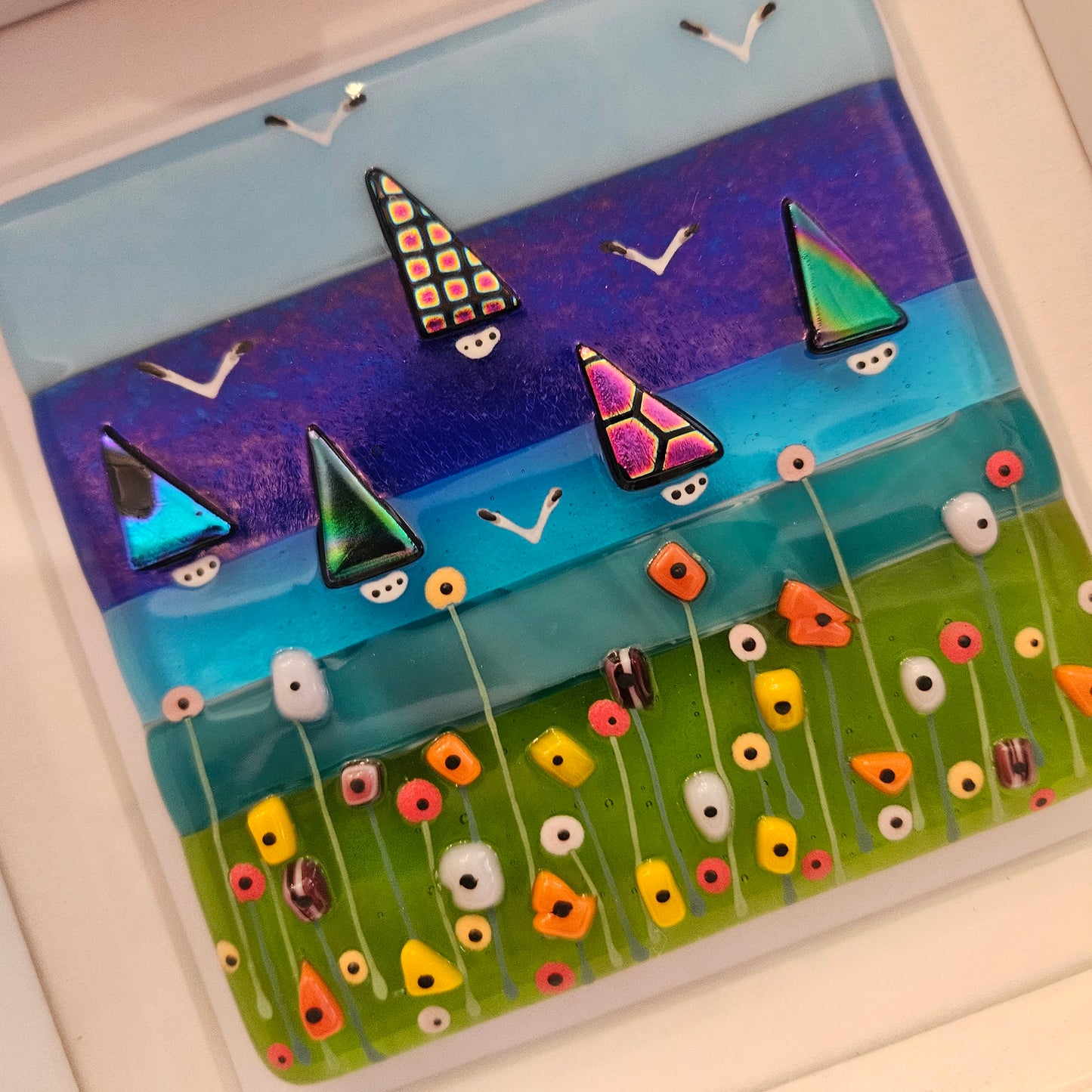 Harbour Boats Fused Glass Framed Art