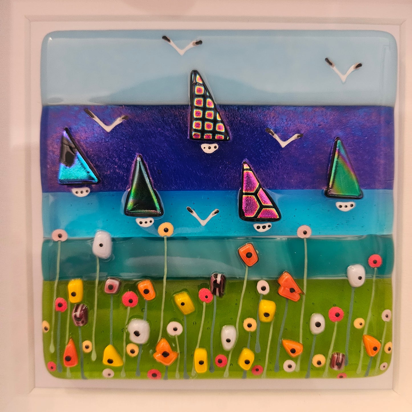Harbour Boats Fused Glass Framed Art