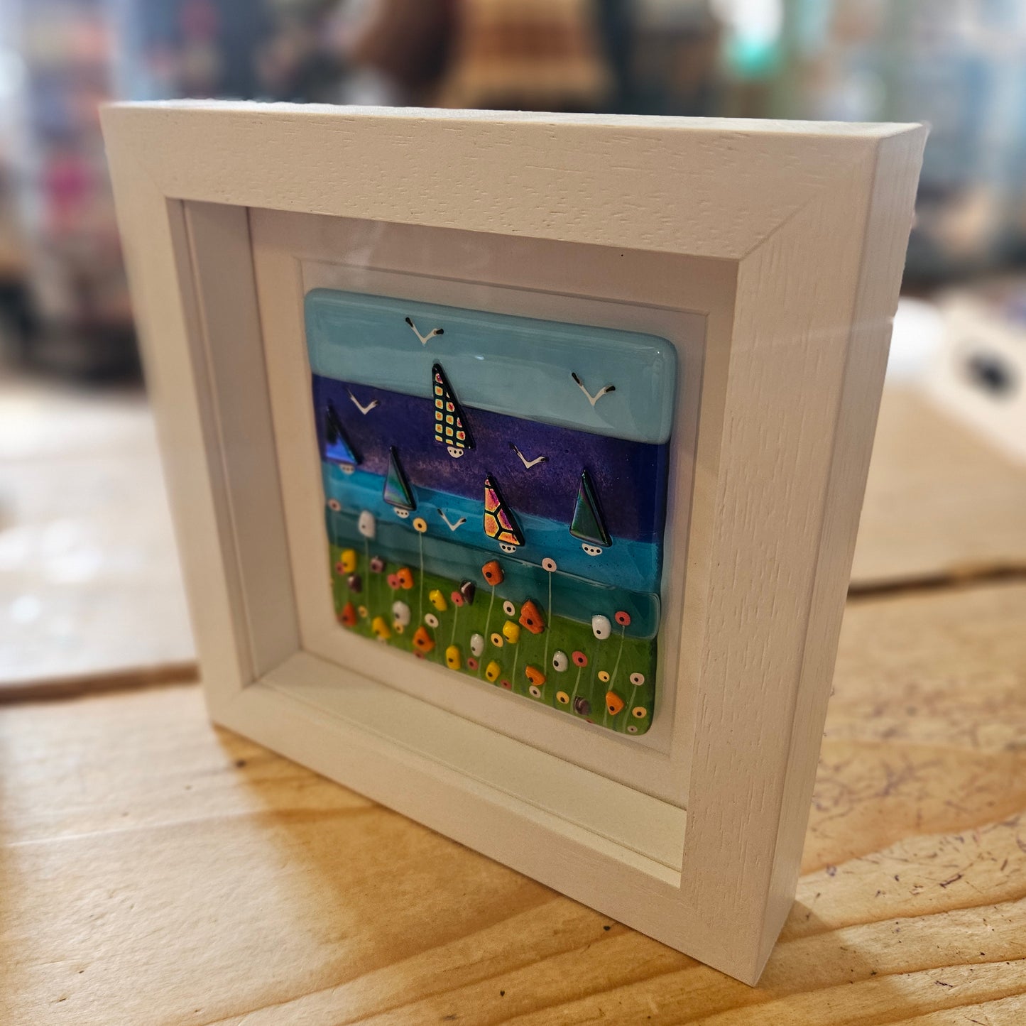 Harbour Boats Fused Glass Framed Art