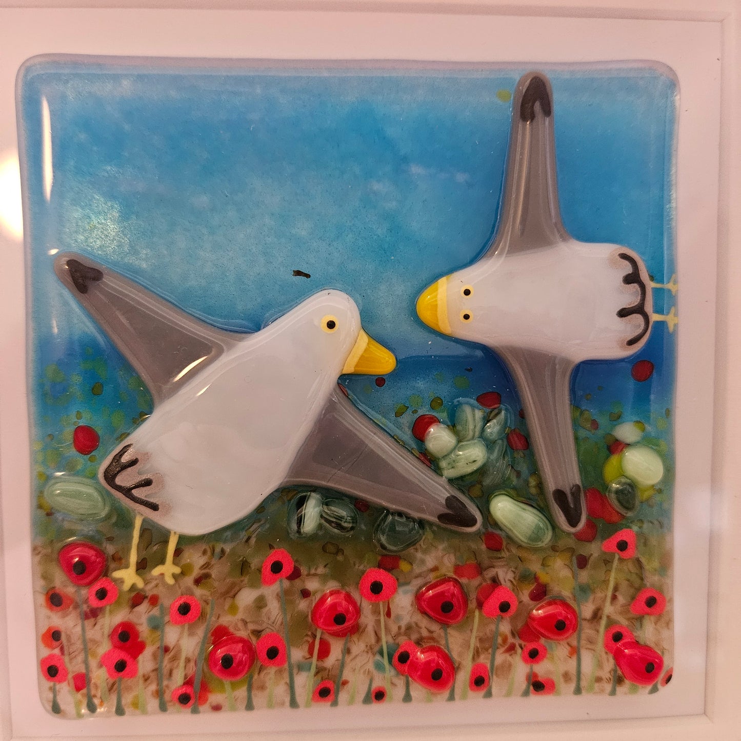 Seagulls Fused Glass Framed Art