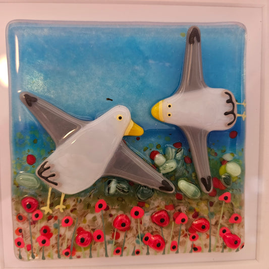 Seagulls Fused Glass Framed Art