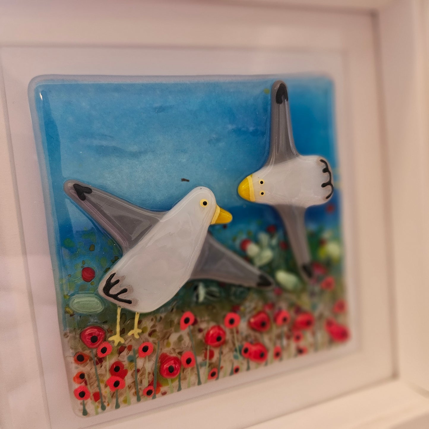 Seagulls Fused Glass Framed Art