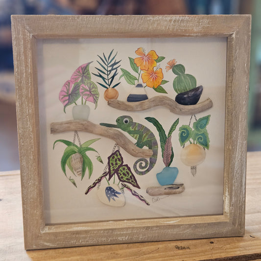 Mixed Media Chameleon & Plants Picture