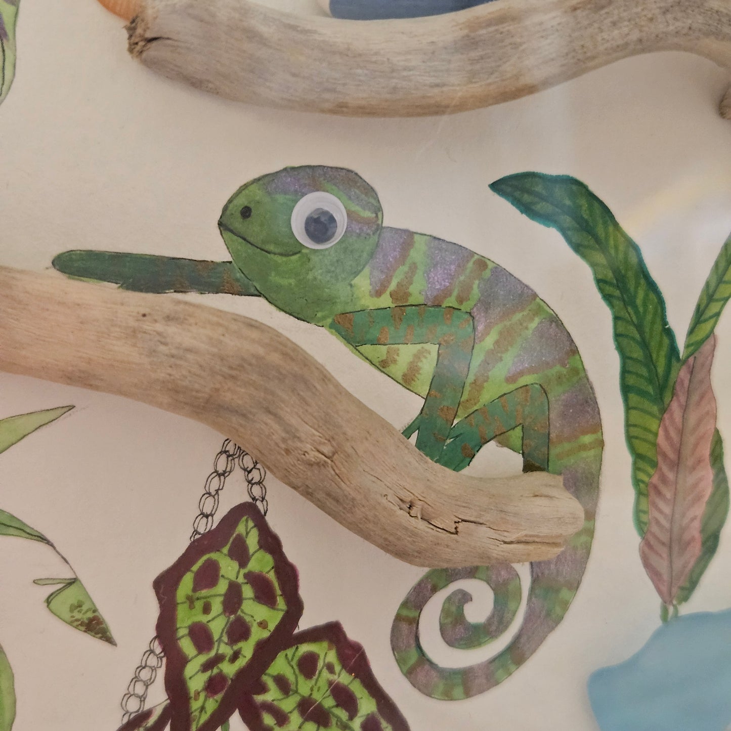 Mixed Media Chameleon & Plants Picture