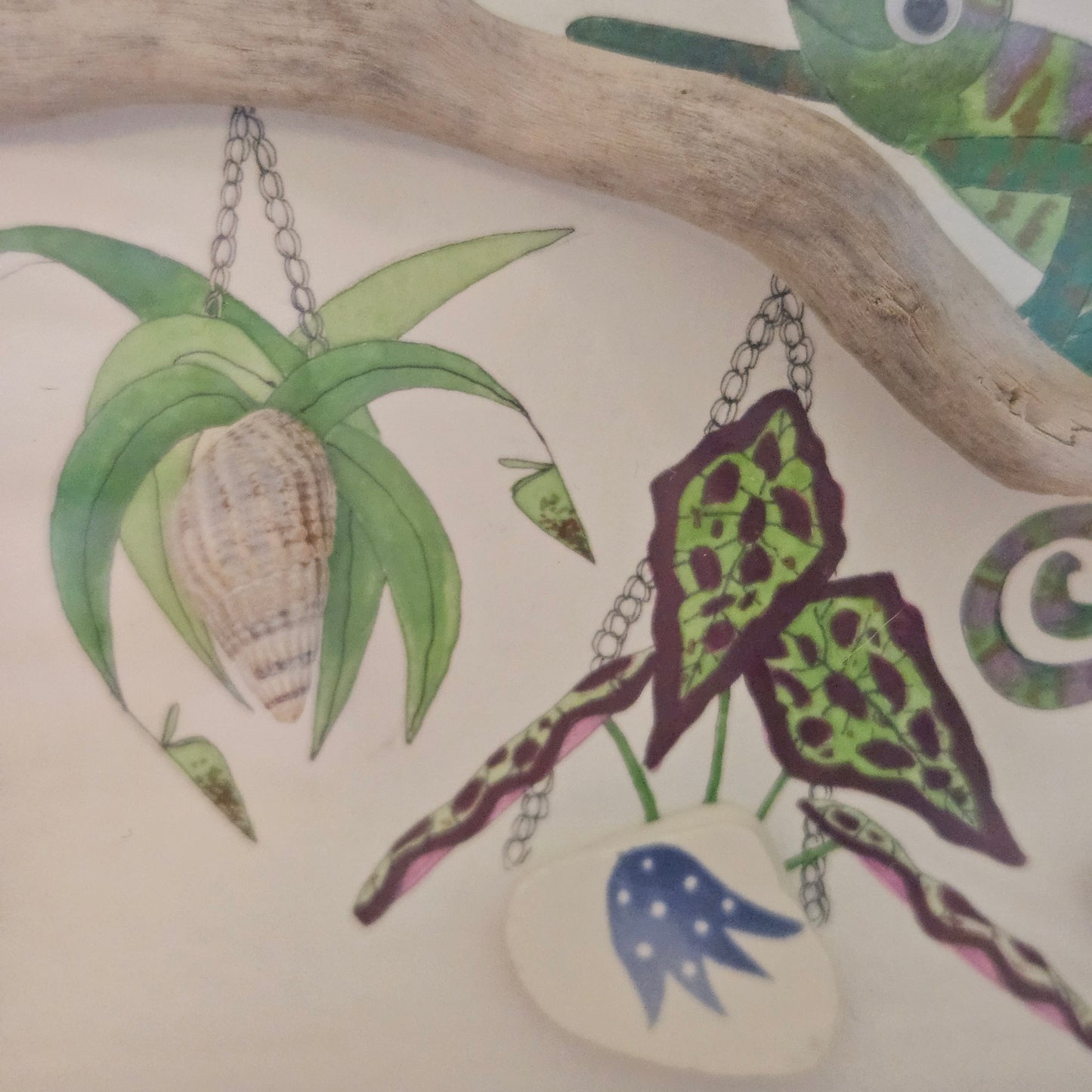 Mixed Media Chameleon & Plants Picture
