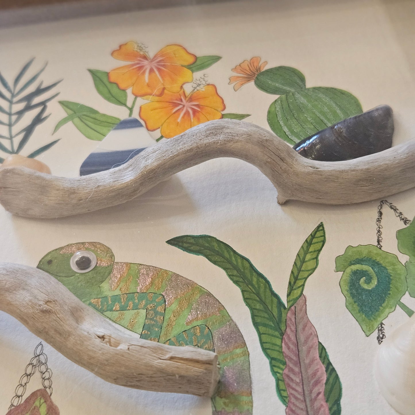Mixed Media Chameleon & Plants Picture