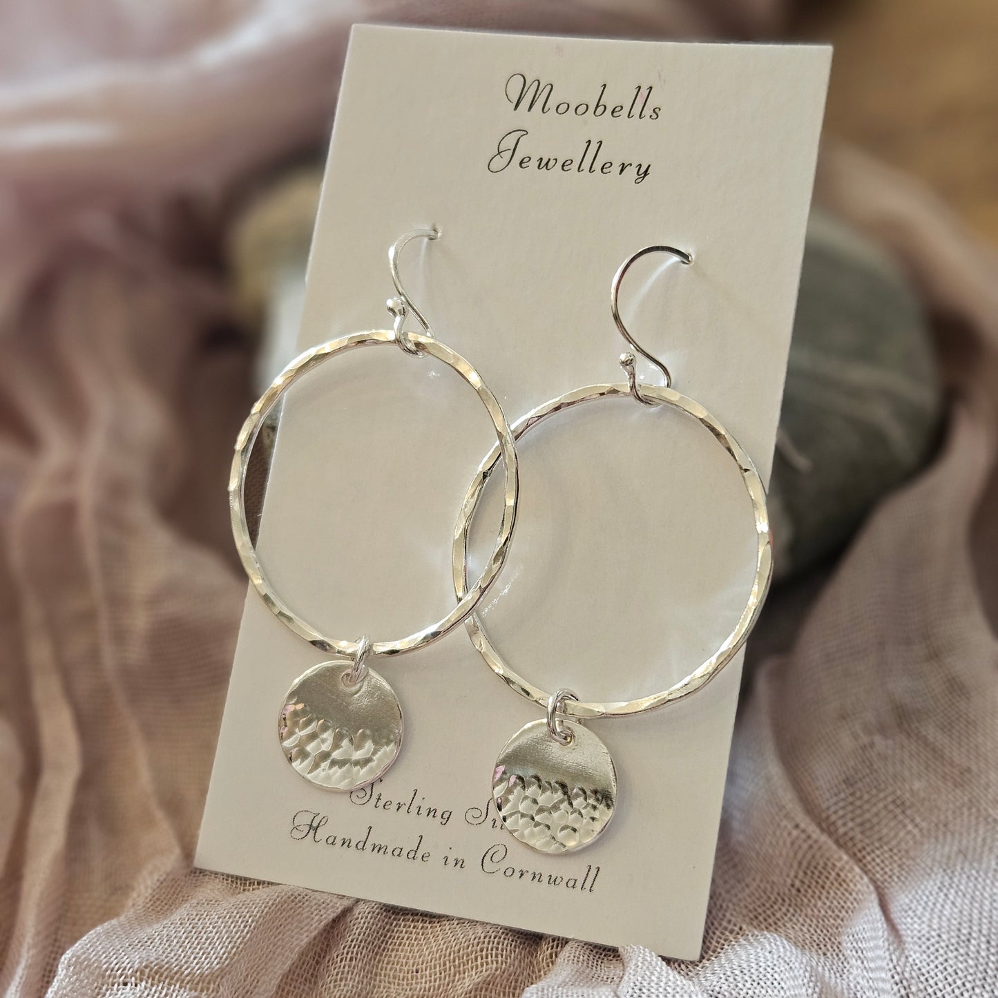 Sterling Silver Hammered Disc Hoops