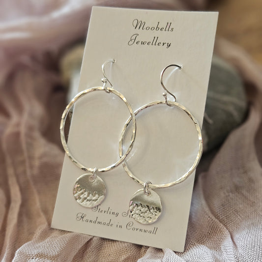 Sterling Silver Hammered Disc Hoops