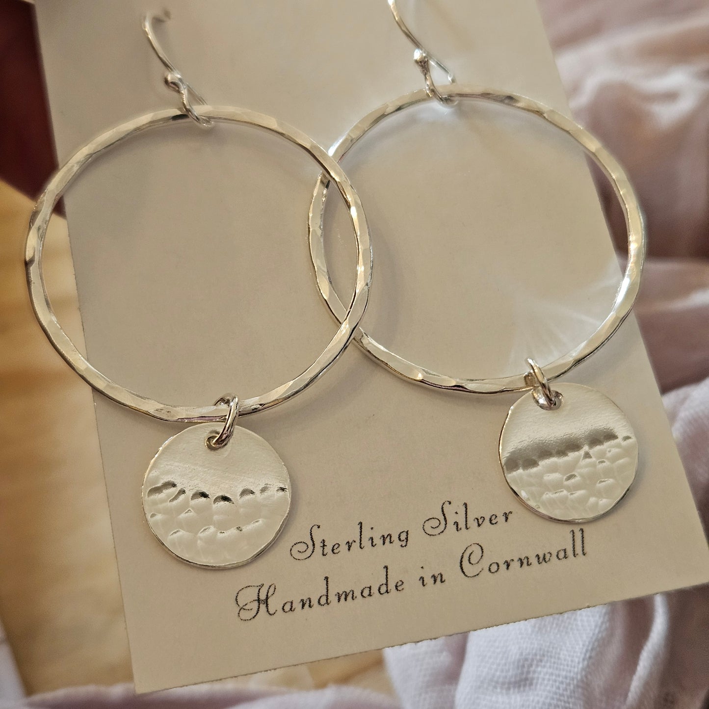 Sterling Silver Hammered Disc Hoops