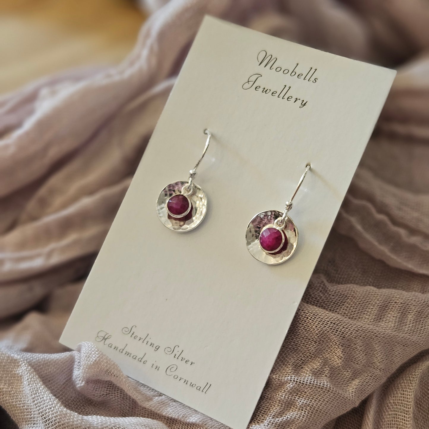 Sterling Silver Ruby Drop Earrings