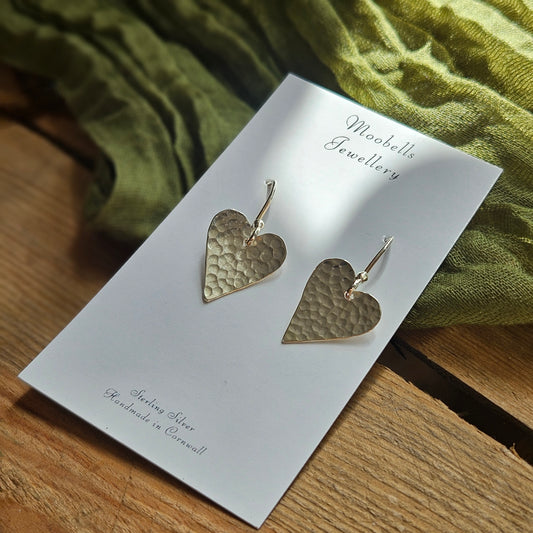 Sterling Silver Hammered Heart Earrings