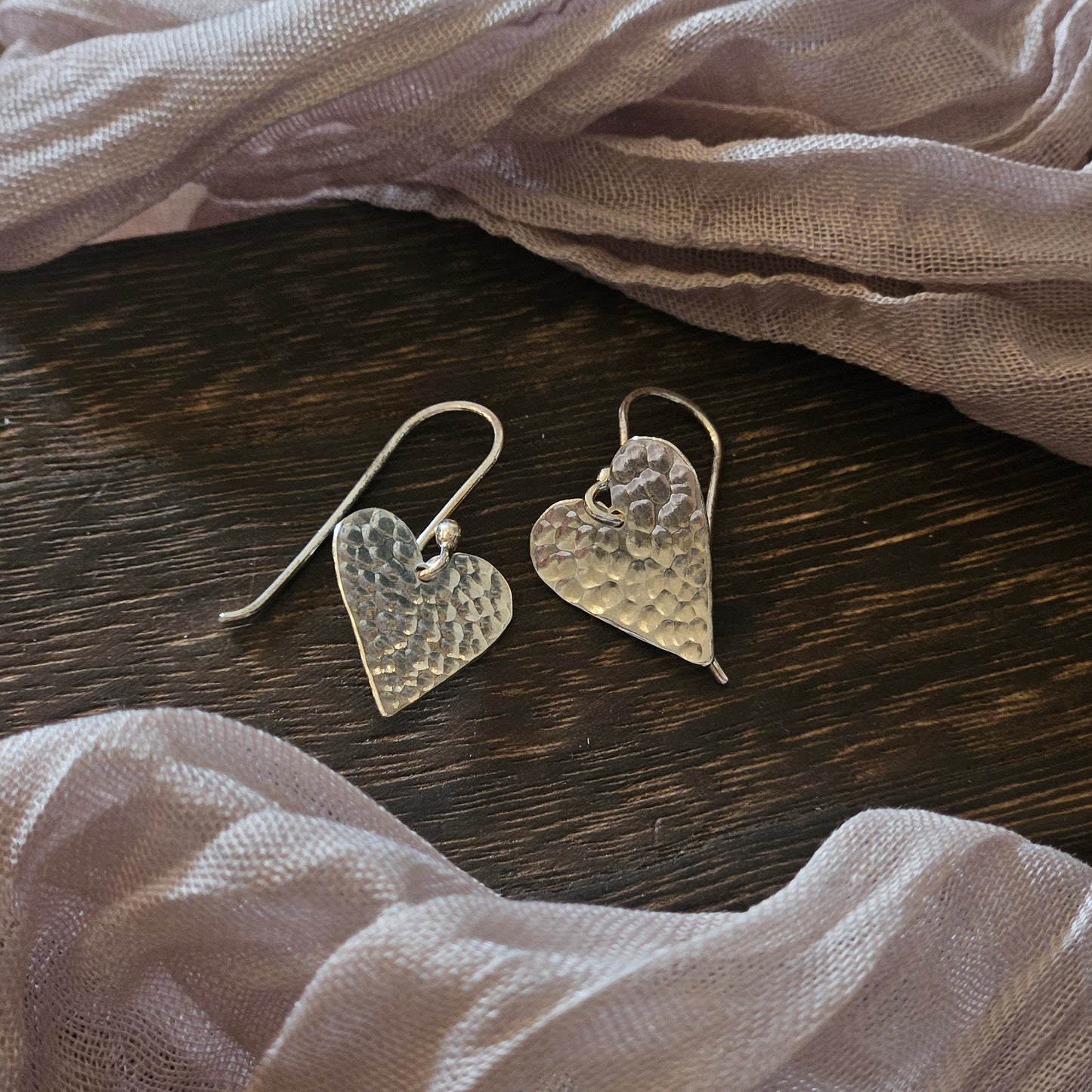 Sterling Silver Hammered Heart Earrings