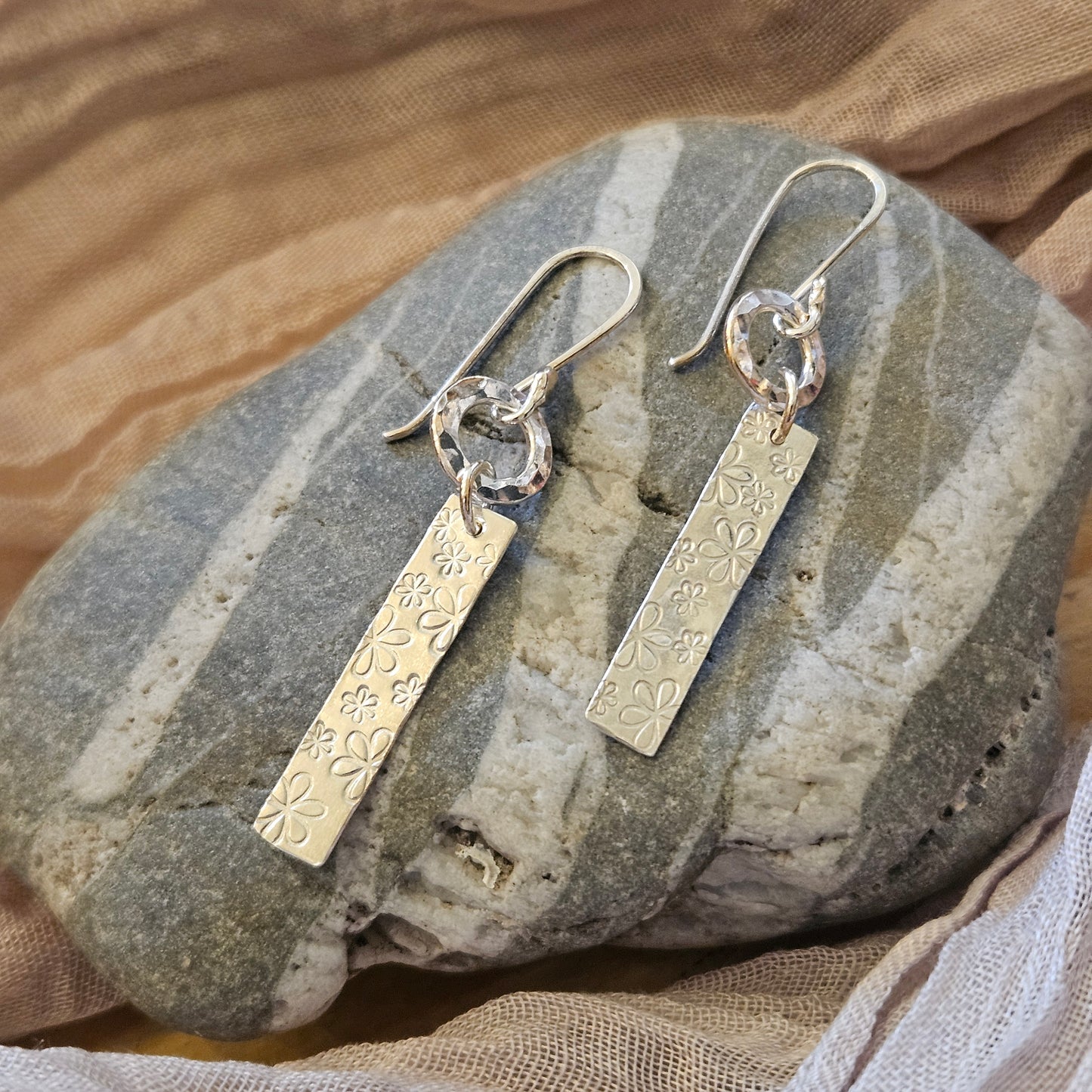 Sterling Silver Stamped Flower Earrings
