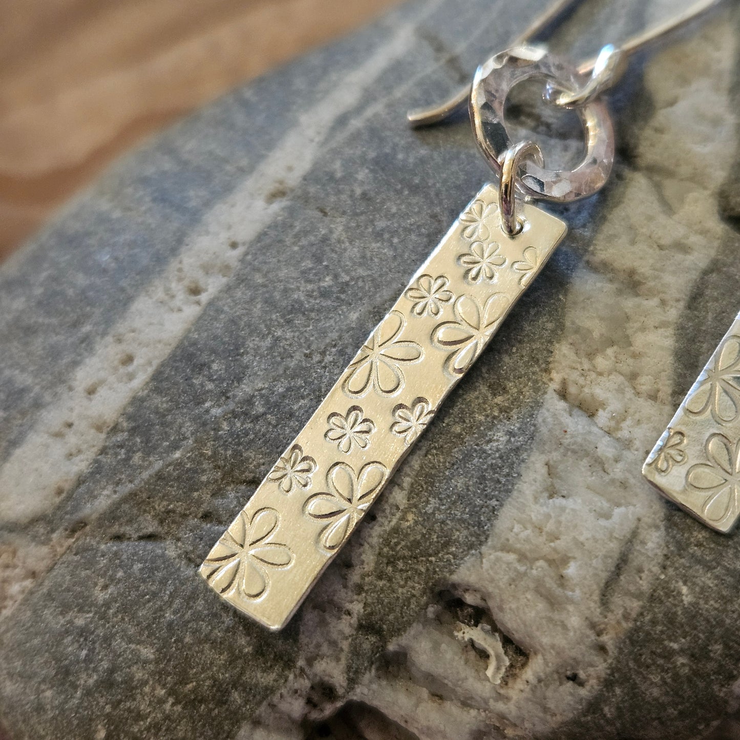Sterling Silver Stamped Flower Earrings
