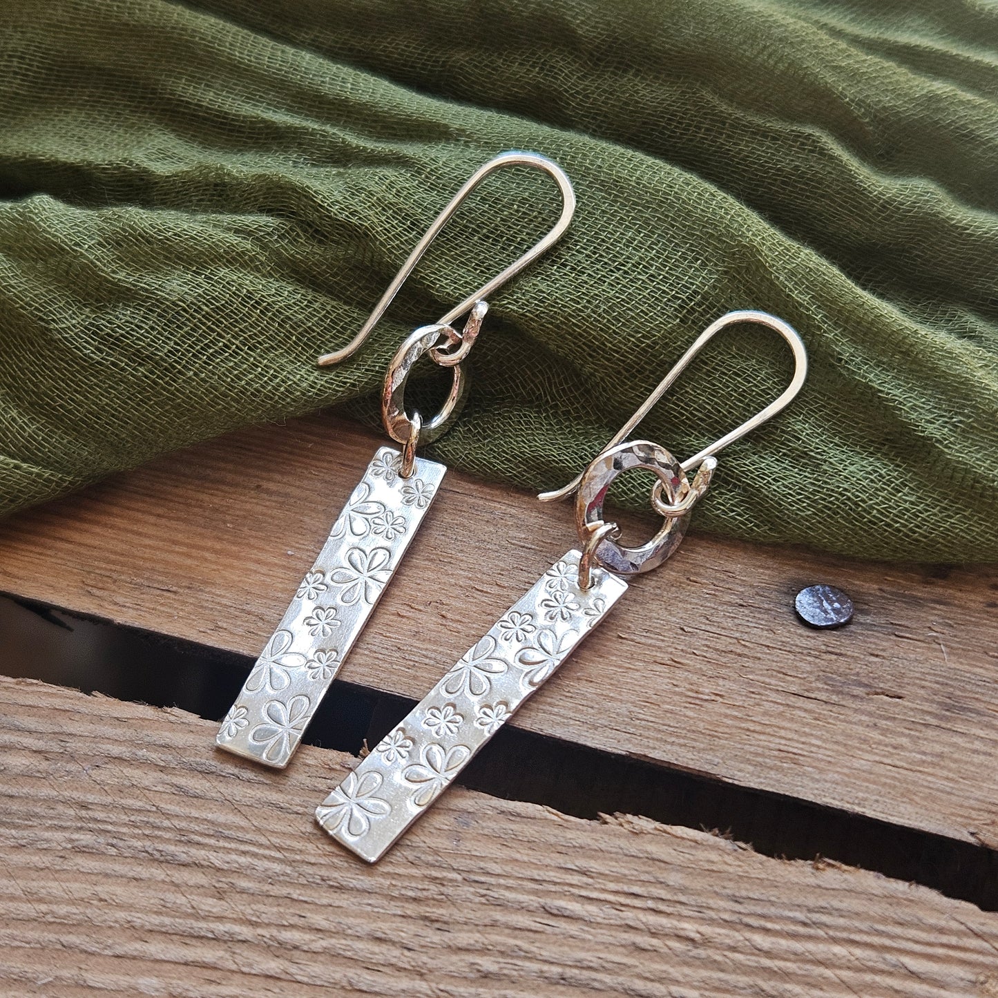 Sterling Silver Stamped Flower Earrings