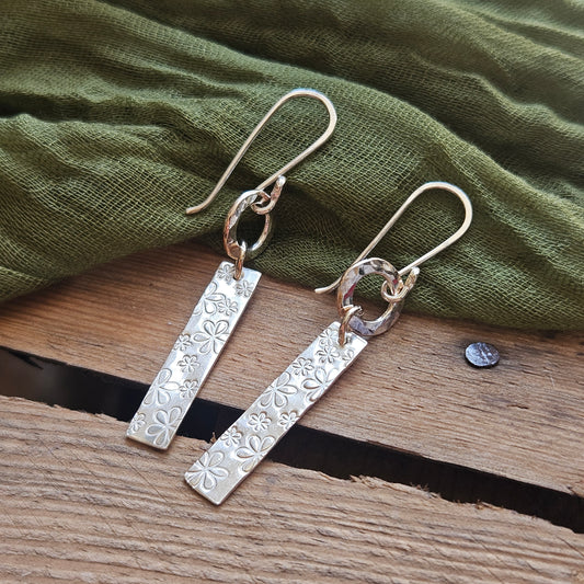 Sterling Silver Stamped Flower Earrings